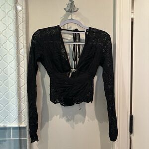 I.AM.GIA Black Asymmetrical Tie Front Blouse